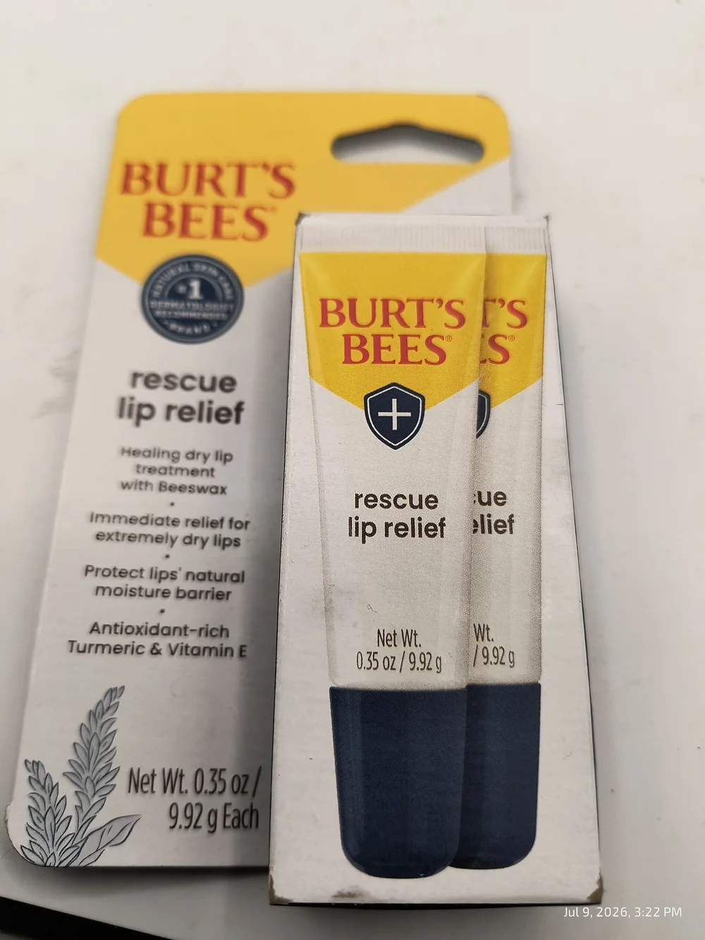 Burt's Bees Rescue Lip Relief Healing Dry Lip Treatment w/ Beeswax 3 Twin Pack